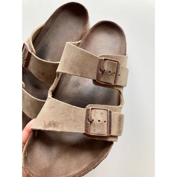 Lot of 2 BIRKENSTOCK Arizona Brown Oiled Leather Strappy Sandals Slides, Size 44 - Picture 12 of 16